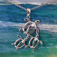 Magnifique collier et boucles d'oreilles pour maman et 2 bébés tortues de mer, pendentif tortue de mer hawaïenne en argent sterling, cadeau d'anniversaire pour maman N6026S