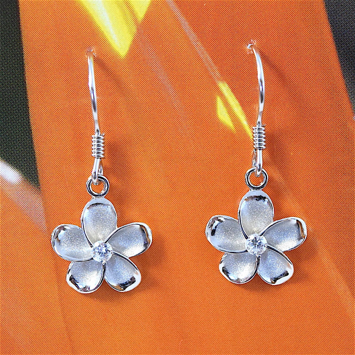 Pretty Hawaiian Plumeria Earring, Sterling Silver Plumeria Flower CZ Dangle Earring, E4012 Birthday Wife Mom Girl Mother Gift, Island