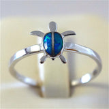 Unique Pretty Hawaiian Blue Opal Sea Turtle Ring, Sterling Silver Blue Opal Turtle Ring, R1043 Birthday Mom Mother Gift, Island Jewelry