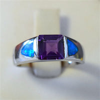 Beautiful Hawaiian Blue Opal Amethyst Ring, Sterling Silver Blue Opal Amethyst Ring, R1014 Birthday Mom Mother Gift