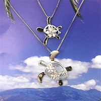 Collier unique mère-fille assorti à une tortue de mer hawaïenne, pendentif en argent sterling avec une tortue Plumeria CZ, N7022 Big Little Sister