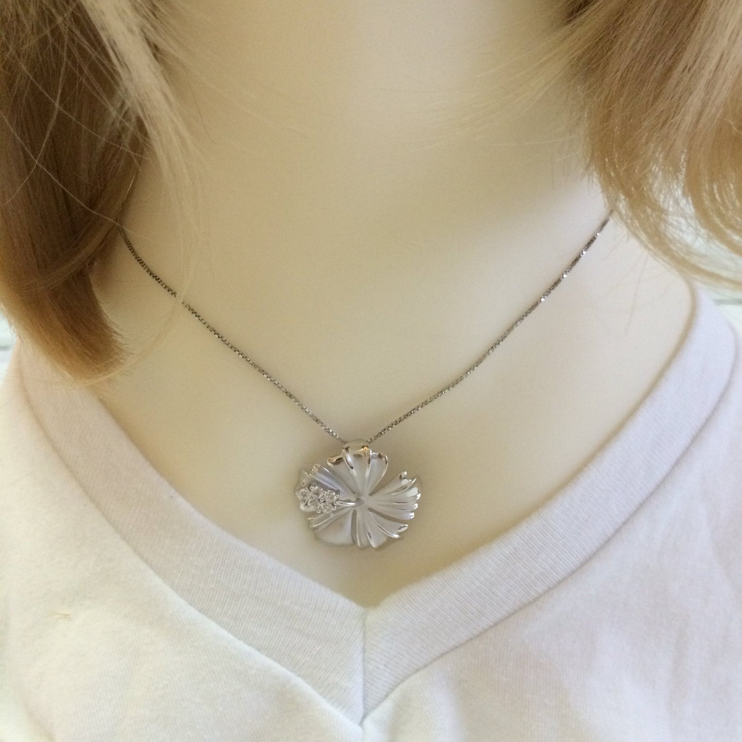 Gorgeous Hawaiian Large Hibiscus Necklace, Official Hawaii State Flower, Sterling Silver Hibiscus CZ Pendant, N6135 Birthday Mother Gift