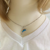 Beautiful Hawaiian Dolphin Necklace, Sterling Silver Blue Opal Dolphin Pendant, N6149 Birthday Mother Wife Mom Girl Gift, Island Jewelry