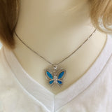 Gorgeous Hawaiian Large Blue Opal Butterfly Necklace, Sterling Silver Blue Opal Butterfly CZ Pendant N6148 Birthday Mom Gift, Statement PC