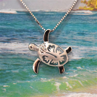 Mother Daughter Hawaiian Sea Turtle Matching Necklace, Sterling Silver Turtle Hibiscus CZ Pendant, N7001 Big Little Sister Birthday Mom Gift