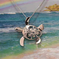 Mother Daughter Hawaiian Sea Turtle Matching Necklace, Sterling Silver Turtle Hibiscus CZ Pendant, N7001 Big Little Sister Birthday Mom Gift