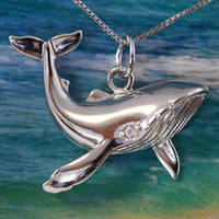 Gorgeous Hawaiian Large Humpback Whale Earring and Necklace, Sterling Silver Whale Pendant, N6012 Birthday Anniversary Mom Mother Gift