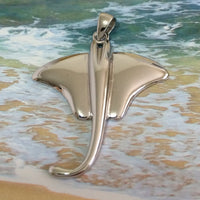 Unique Beautiful Hawaiian Large Stingray Earring and Necklace, Sterling Silver Sting Ray Pendant, N6110S1 Birthday Mother Wife Mom Gift