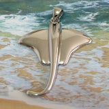 Unique Beautiful Hawaiian Large Stingray Earring and Necklace, Sterling Silver Sting Ray Pendant, N6110S1 Birthday Mother Wife Mom Gift