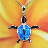 Joli collier tortue de mer en opale bleue hawaïenne, pendentif tortue en argent sterling opale, cadeau d'anniversaire pour mère, maman et épouse, bijoux des îles N2112