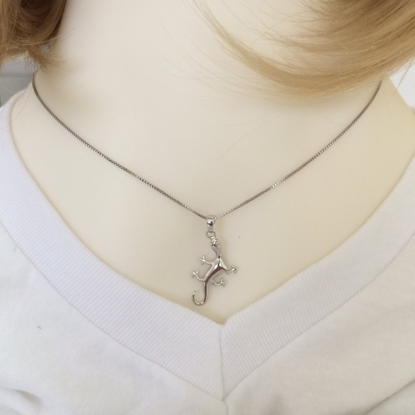 Unique Hawaiian Large Gecko Necklace and Earring, Sterling Silver Gecko Lizard Charm Pendant, N2020S Birthday Mother Wife Mom Gift