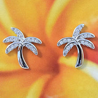 Beautiful Hawaiian Palm Tree Earring, Sterling Silver Palm Tree CZ Stud Earring, E4021 Birthday Mom Mother Gift, Island Jewelry