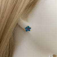 Beautiful Hawaiian Blue Opal Plumeria Earring, Sterling Silver Blue Opal Plumeria Flower Stud Earring E4025 Birthday Wife Mom Mother Gift