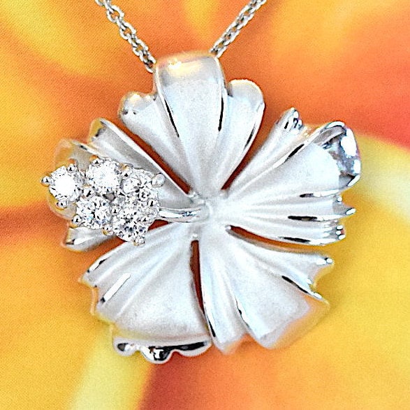 Beautiful Hawaiian Hibiscus Necklace and Earring, Official Hawaii State Flower, Sterling Silver Hibiscus CZ Pendant N6134S Birthday Mom Gift