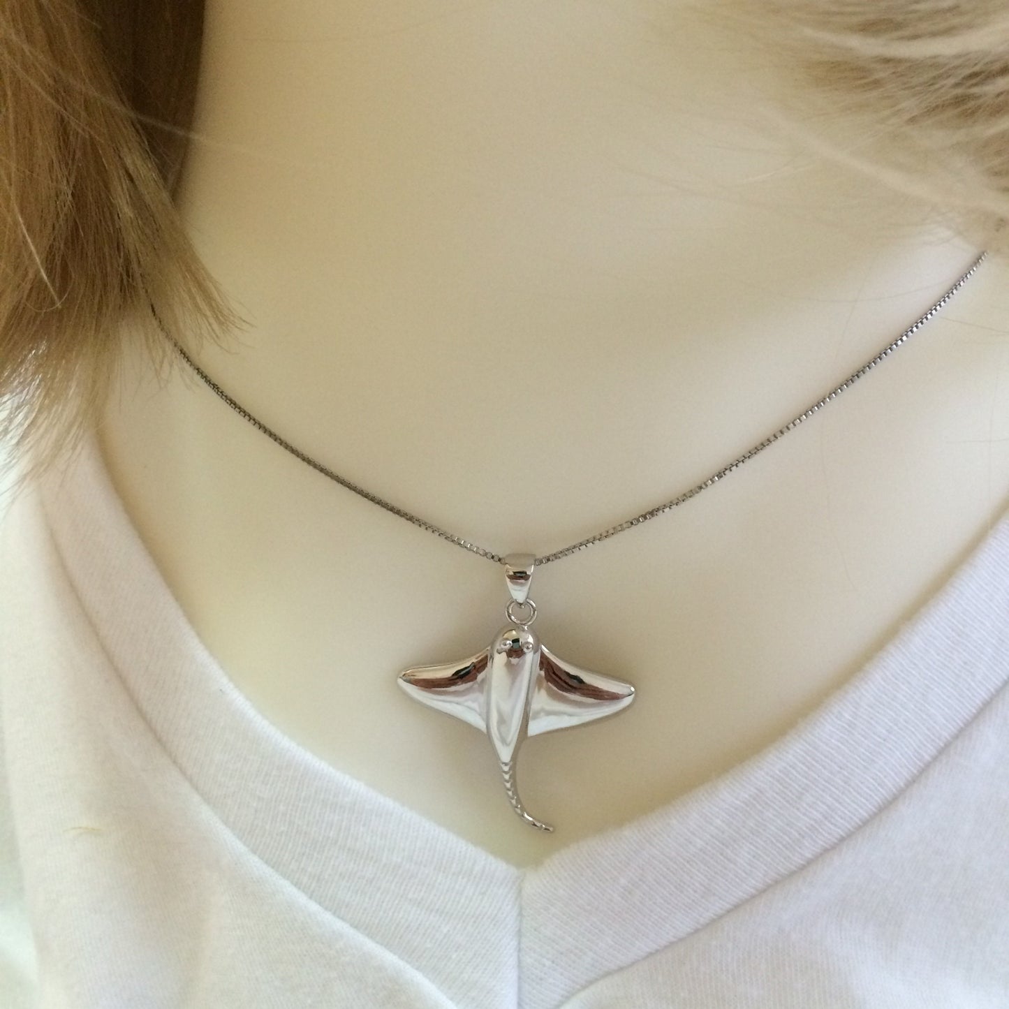 Beautiful Hawaiian Large Stingray Necklace, Sterling Silver Sting Ray Pendant, N6111 Birthday Mother Wife Mom Gift, Unique Island Jewelry