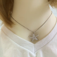 Gorgeous Hawaiian Large Starfish Necklace, Sterling Silver Star Fish CZ Pendant, N6168 Birthday Mother Wife Mom Gift, Statement PC