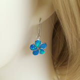 Superbe boucle d'oreille Plumeria hawaïenne de grande taille en opale bleue, boucle d'oreille pendante en argent sterling avec fleur de Plumeria en opale bleue, cadeau d'anniversaire pour mère E9383