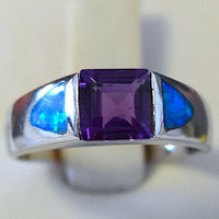 Beautiful Hawaiian Blue Opal Amethyst Ring, Sterling Silver Blue Opal Amethyst Ring, R1014 Birthday Mom Mother Gift