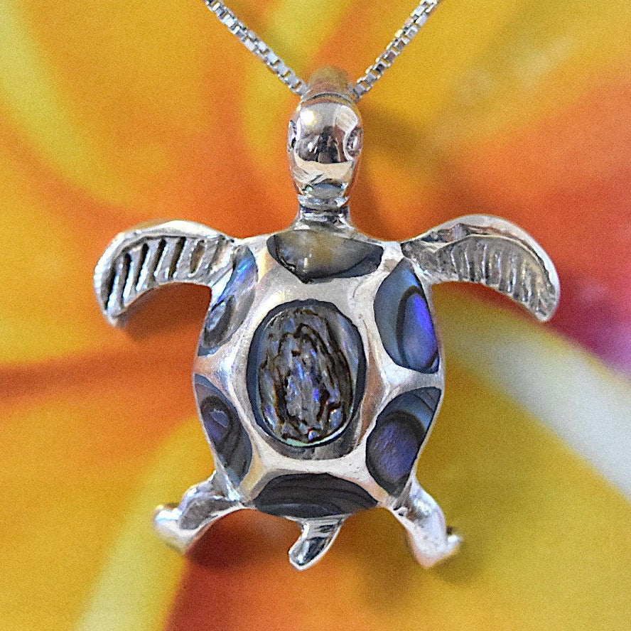 Collier unique hawaïen en véritable coquille de paua et tortue de mer, pendentif en argent sterling et nacre d'ormeau, cadeau d'anniversaire N6069