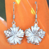 Unique Beautiful Large Hawaiian Hibiscus Earring, Official Hawaiian State Flower, Sterling Silver Hibiscus CZ Dangle Earring E4159