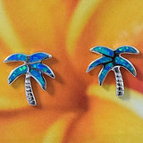 Beautiful Hawaiian Blue Opal Palm Tree Earring, Sterling Silver Blue Opal Palm Tree Stud Post Earring, E4049 Birthday Anniversary Mom Gift