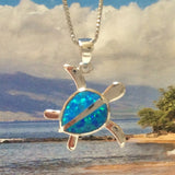 Magnifique collier et boucles d'oreilles en forme de tortue de mer en opale hawaïenne, pendentif en argent sterling avec opale bleue, cadeau d'anniversaire pour maman N2027S