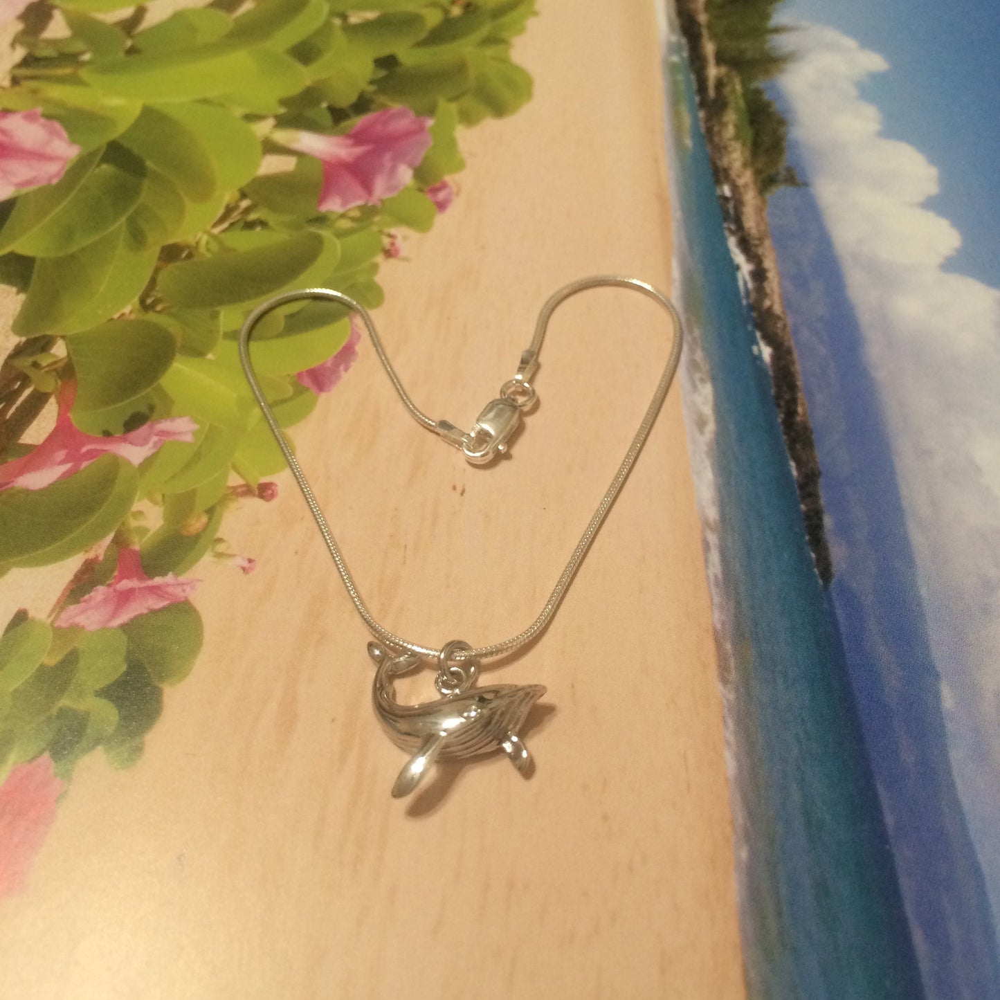 Unique Hawaiian Humpback Whale Anklet or Bracelet, Sterling Silver Whale Charm Bracelet, A6104 Birthday Mom Wife Mother Gift