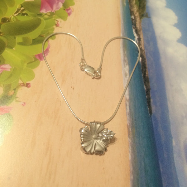 Beautiful Hawaiian Hibiscus Anklet or Bracelet, Official Hawaii State Flower, Sterling Silver Hibiscus CZ Charm Bracelet A6133 Birthday Gift