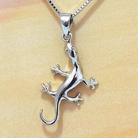 Unique Hawaiian Large Gecko Necklace and Earring, Sterling Silver Gecko Lizard Charm Pendant, N2020S Birthday Mother Wife Mom Gift