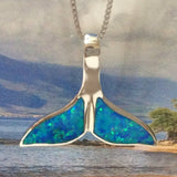 Magnifique boucle d'oreille et collier en forme de queue de baleine en opale bleue hawaïenne, pendentif en argent sterling en forme de queue de baleine en opale bleue, cadeau d'anniversaire pour maman N6017SH