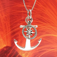 Unique Hawaiian Anchor & Helm Necklace, Sterling Silver Anchor Charm Pendant, High Polish Oxidized Finish, N2739 Birthday Mother Gift