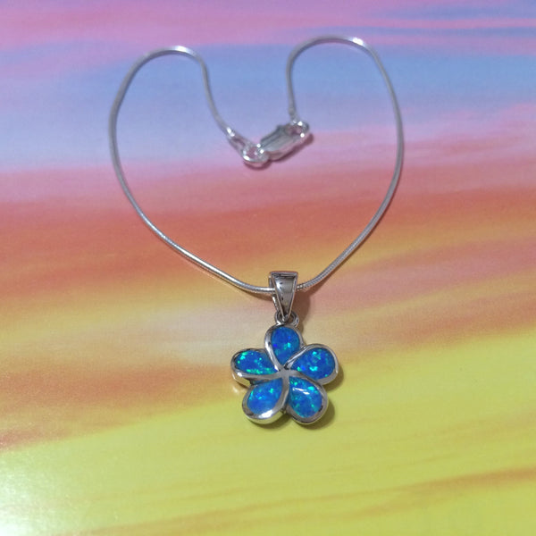 Pretty Hawaiian Blue Opal Plumeria Anklet or Bracelet, Sterling Silver Blue Opal Plumeria Charm Bracelet, A2018 Birthday Mom Mother Gift