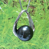 Magnifique collier de perles de coquillage noir hawaïen, pendentif coulissant en argent sterling avec perle de coquillage noir N2912, cadeau d'anniversaire pour maman, épouse, mère