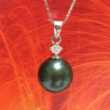 Unique Beautiful Hawaiian Black Shell Pearl Necklace, Sterling Silver Black Shell Pearl CZ Pendant, N2914 Birthday Mom Wife Mother Gift