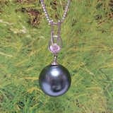 Collier unique et magnifique en perles de coquillage noir hawaïen, pendentif en argent sterling avec perle de coquillage noir CZ, cadeau d'anniversaire pour maman, épouse, mère, N2916