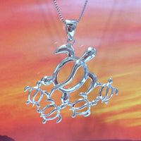 Superbe collier et boucles d'oreilles XL pour maman et 4 bébés tortues de mer, pendentif famille tortues de mer hawaïennes en argent sterling N6171S Cadeau d'anniversaire pour maman