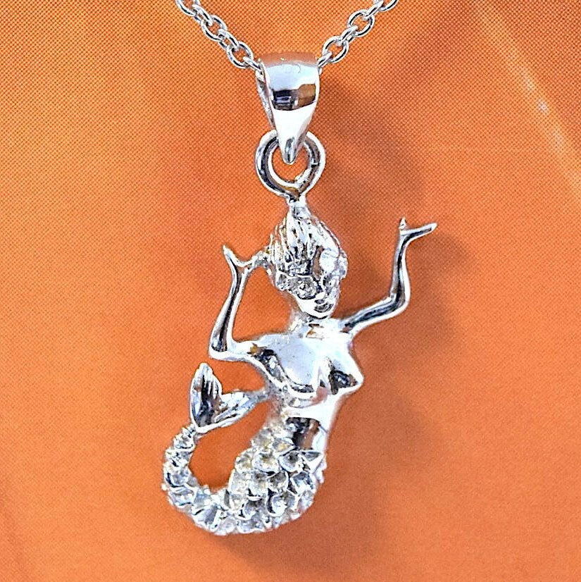 Unique Hawaiian Mermaid Necklace and Earring, Sterling Silver Dancing Mermaid Charm Pendant, N2008S Birthday Christmas Mom Girl Gift