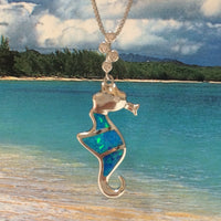 Boucles d'oreilles et collier uniques en forme d'hippocampe en opale bleue hawaïenne, pendentif en argent sterling avec opale bleue, cadeau d'anniversaire pour maman N6167S