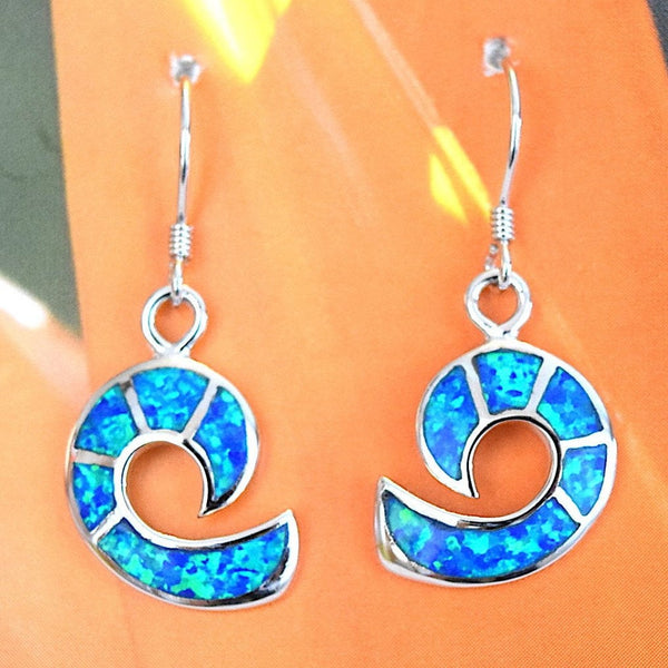 Superbe boucle d'oreille en forme de vague d'océan en opale bleue hawaïenne, boucle d'oreille pendante en argent sterling avec opale bleue, cadeau d'anniversaire pour maman E4166