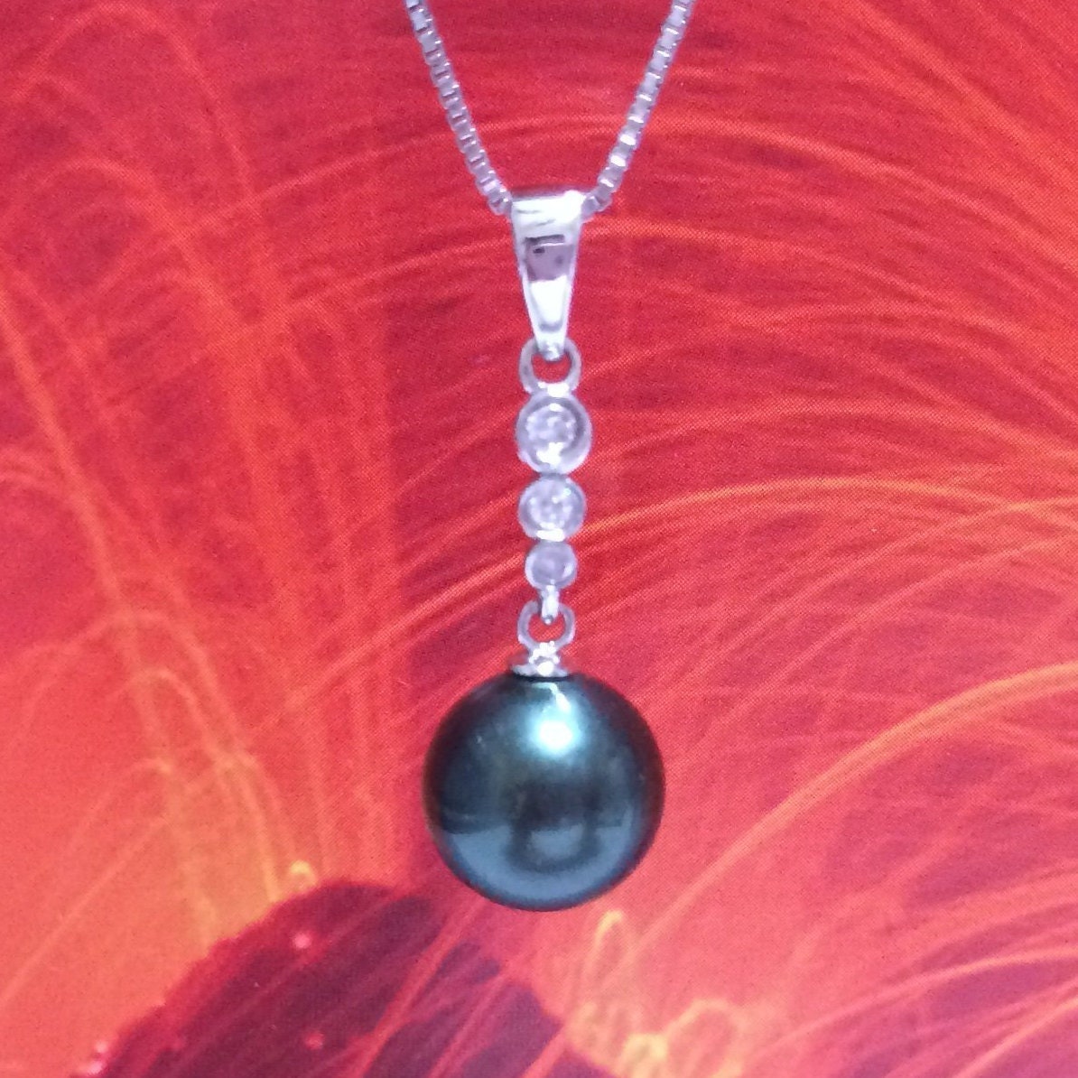 Collier de perles de coquillage noir hawaïen unique et époustouflant, pendentif en argent sterling avec perle de coquillage noir CZ, cadeau d'anniversaire pour maman, épouse, mère, N2915