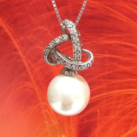 Unique Gorgeous Hawaiian White Shell Pearl Necklace, Sterling Silver White Shell Pearl CZ Pendant, N2926 Birthday Mom Wife Mother Gift