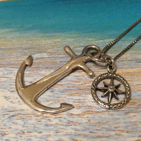 Unique Hawaiian Anchor & Helm Necklace, Sterling Silver Anchor Charm Pendant, High Polish Oxidized Finish, N2739 Birthday Mother Gift