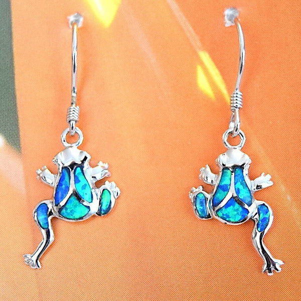 Unique Hawaiian Blue Opal Frog Earring, Sterling Silver Blue Opal Frog Dangle Earring E4144 Birthday Mom Wife Valentine Gift, Island Jewelry