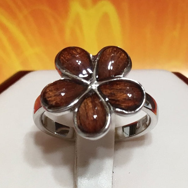 Stunning Hawaiian Genuine Koa Wood Plumeria Ring, Sterling Silver Koa Plumeria Flower Ring,R1017A Birthday Mom Wife Mother Gift