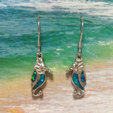 Boucles d'oreilles uniques en forme d'hippocampe en opale bleue hawaïenne, boucles d'oreilles pendantes en argent sterling avec opale bleue et hippocampe E4152A, cadeau d'anniversaire pour maman