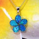 Magnifique collier et boucles d'oreilles en opale bleue hawaïenne Plumeria, pendentif en argent sterling en forme de fleur de Plumeria en opale, cadeau d'anniversaire pour maman N6006