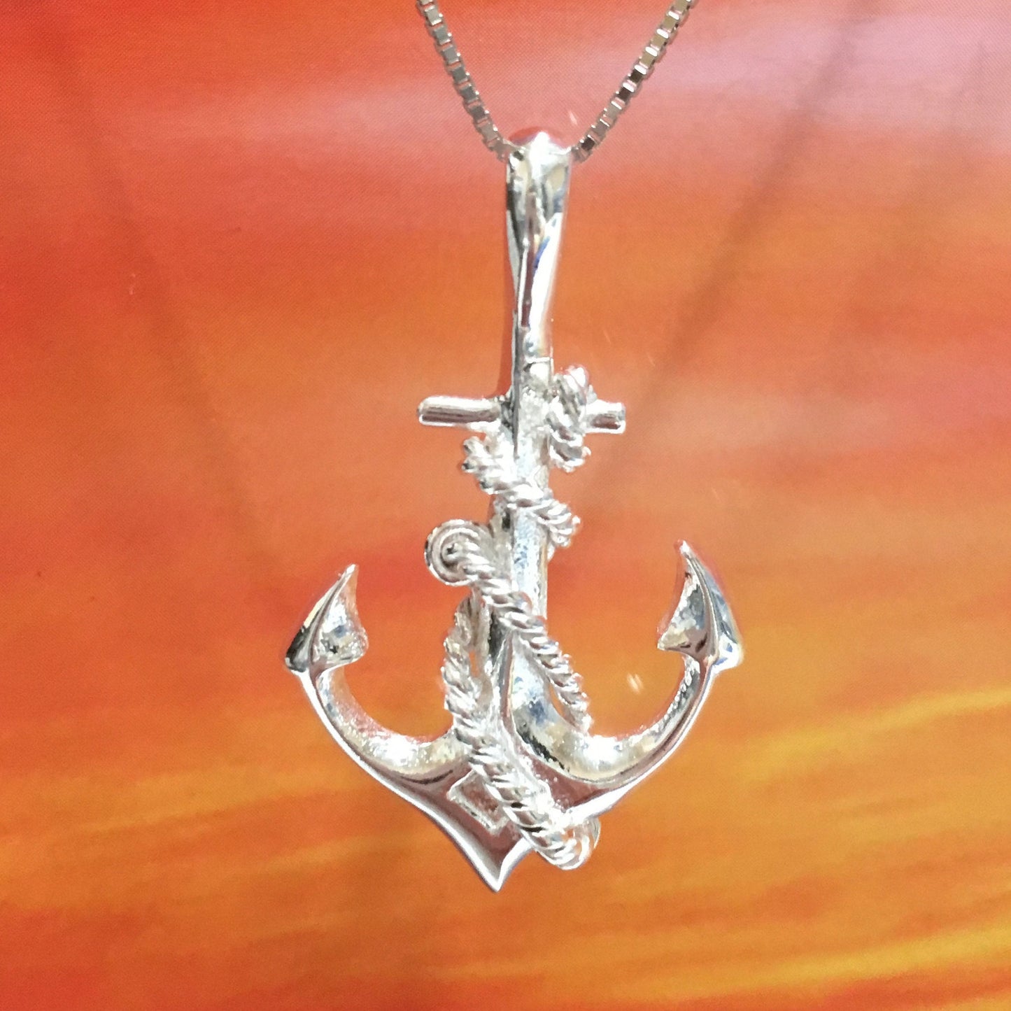 Collier unique avec grande ancre hawaïenne, pendentif en corde d'ancre 3D en argent sterling poli, cadeau d'anniversaire pour maman N2983