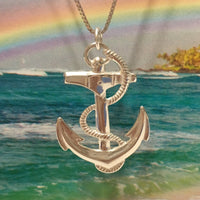 Unique Hawaiian Anchor and Rope Necklace, Sterling Silver High Polished Anchor & Rope Pendant, N2985 Birthday Mom Mother Gift