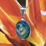 Beautiful Hawaiian Genuine Paua Shell Necklace, Sterling Silver Abalone MOP Oval-Shape Pendant N8029 Birthday Mom Mother Gift