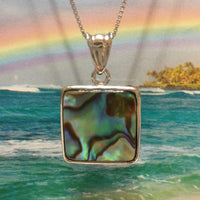 Unique Beautiful Hawaiian Genuine Abalone Paua Shell Necklace, Sterling Silver Abalone MOP Pendant N8030 Birthday Mom Wife Gift